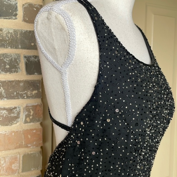 Forever Yours 100% Silk Black and Silver Beaded Column Dress - Picture 5 of 8